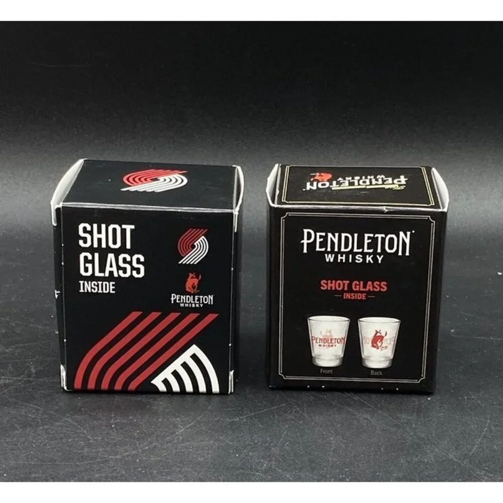 Pendleton Whisky Shot Glass Portland Trail Blazers New Boxed Bottle Topper LOT 2